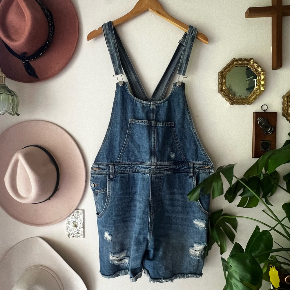 WHITE BIRCH denim Shortalls Overalls Women's SIZE XL casual comfy